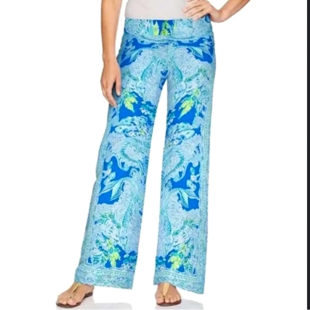 NWOT LILLY PULITZER Bal Harbour Palazzo Pull-on Pants Blue Current Sea Siren